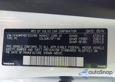 2015 Volvo S60 T6 Platinum из США, поврежденный, VIN YV149MFM5F1333168